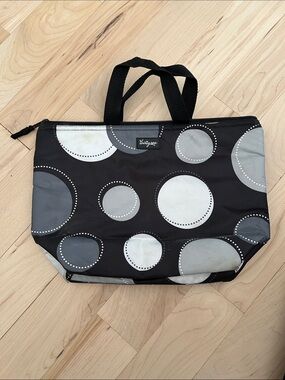 thirty-one Black tote lunch bag with Gray and White Dot Pattern (cooler bag)